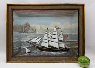 Monumental American Shadowbox of the Nantucket Whaleship "Two Brothers", 19th Century