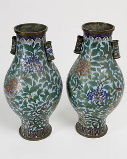 Pair of Chinese Enameled Cloisonne Arrow Vases, Qing Dynasty