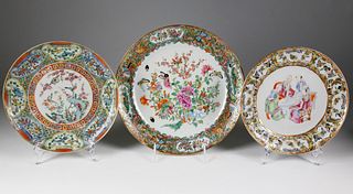 Three Various Famille Rose Cabinet Plates, 19th Century