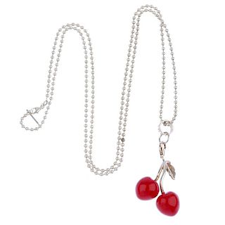 THOMAS SABO - a necklace. The ball-chain suspending a cherry charm with two red enamel cherries and