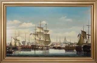 Salvatore Colacicco Oil on Wood Panel "Nantucket in 1845"