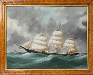 Oil on Canvas Portrait of the British Clipper Ship "Trout", 19th century