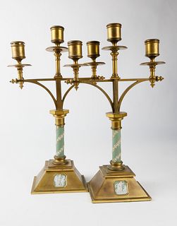 Pair of Wedgwood Jasperware and Gilt Bronze Three Light Candelabra, 3rd quarter of the 19th Century