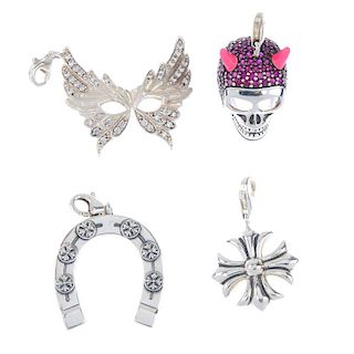 THOMAS SABO - four charms. To include a horse shoe charm, a synthetic zirconia embellished skull cha