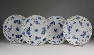 Set of Four Chinese Export Porcelain Reticulated Plates, 18th Century