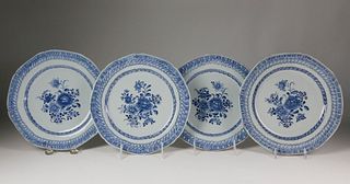 Set of Four Chinese Export Porcelain Blue Floral Dinner Plates, circa 1750