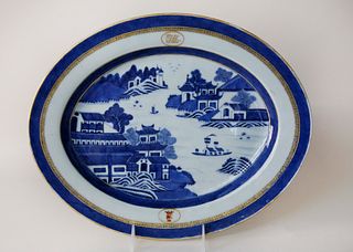 Hills and Stream Landscape Design Chinese Export Oval Meat Platter, circa 1750-1790