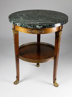 French Empire Style Ormolu Mounted Marble Top Mahogany Gueridon, 19th Century