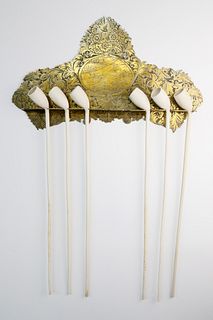 Belgian Engraved Brass Hanging Pipe Rack, 19th Century