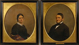 Pair of China Trade Oval Portraits of Hon. Thomas Lightfoot Jewett and his Wife, 19th Century