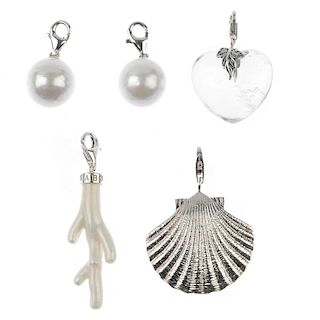 THOMAS SABO - five charms. To include two imitation pearl charms, a white enameled coral-shaped char