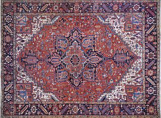 Antique Persian Heriz Hand Knotted Oriental Carpet