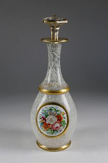 Bohemian Enameled Cased and Clear Glass Decanter and Stopper, mid 19th Century
