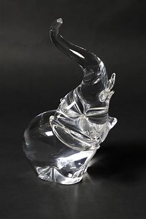 Large Vintage Signed Steuben Clear Crystal Glass Trumpeting Elephant Figure