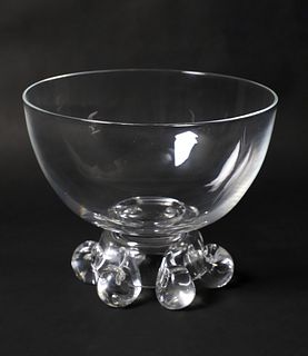 Large Vintage Signed Steuben Clear Crystal Glass Centerpiece Bowl