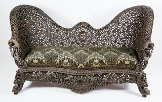 Exceptional Anglo-Indian Pierced and Carved Rosewood Settee, 19th Century
