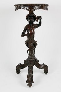 Venetian Rococo Style Carved and Inlaid Wood Blackamoor Stand, 19th Century