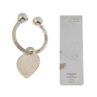 TIFFANY & CO. - a keyring and a '1837' money clip. The keyring designed as a heart-shape charm with