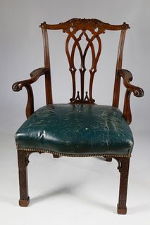 Chinese Chippendale Mahogany Open Armchair, circa 1770s