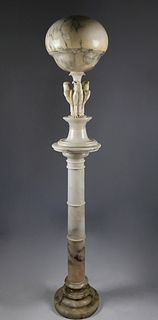 Italian Carved Alabaster Domed Lamp on Pedestal