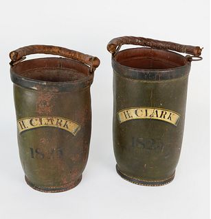 Pair of American Painted Leather Fire Buckets