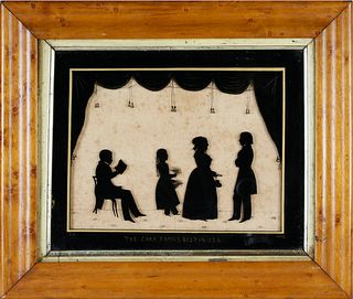 1842 Cary Family Silhouette Portrait Reverse Painting on Glass "The Cary Family Boston U.S.A."