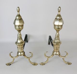 Pair of Fine Philadelphia Brass Andirons, late18th Century