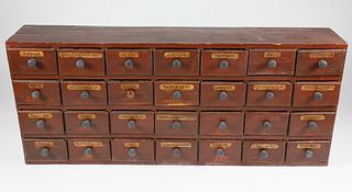 American 28 Drawer Grain Painted Apothecary Cabinet, mid 19th Century