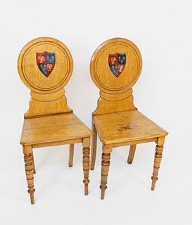 Pair of English Oak Hall Chairs, circa 1840