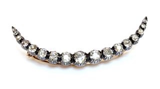 A Victorian diamond crescent brooch or hair ornament,