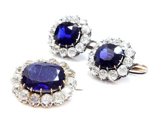 A pair of Austrian sapphire and diamond cluster earrings c.1890,