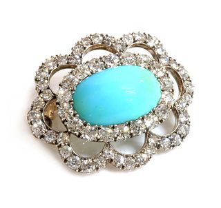 A late Victorian turquoise and diamond brooch/pendant, c.1890,