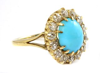 A Victorian turquoise and diamond oval cluster,