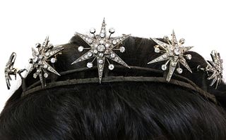 A Victorian diamond set, five star tiara, c.1870-1880,