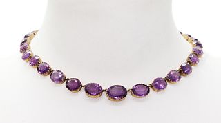 A late Victorian graduated amethyst rivi?re necklace,