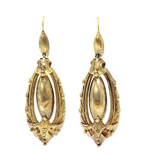 A pair of Victorian Etruscan style gold drop earrings,