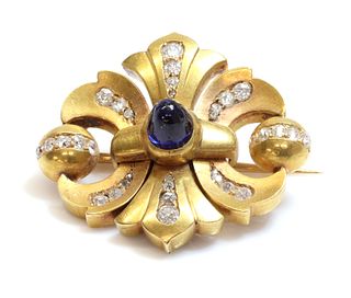 A former Austro-Hungarian sapphire and diamond double fleur-de-lys shaped brooch,