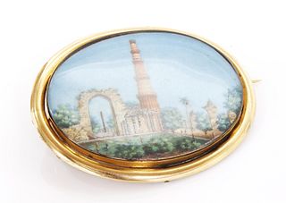 A Victorian brooch with an Indian painted miniature watercolour on ivory,