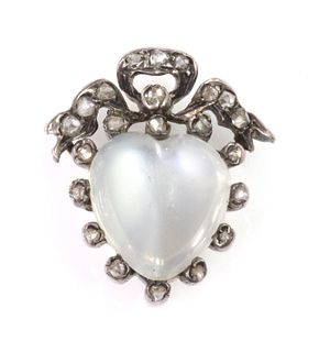 A Victorian moonstone and diamond heart brooch, c.1880,
