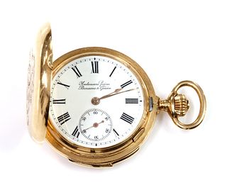 A Swiss 14ct gold hunter repeater fob watch,