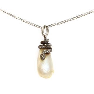 An early 19th century pearl and diamond snake pendant,