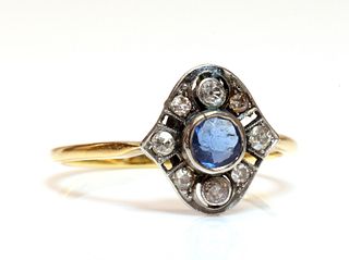 An Art Deco blue paste and diamond cluster ring,