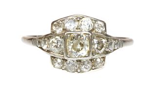 An Art Deco diamond set cushion shaped cluster ring,