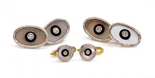 A pair of Hungarian or Austrian diamond, onyx and mother-of-pearl cufflinks,