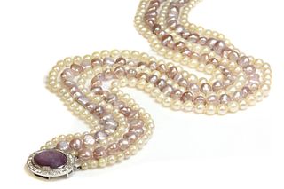 A five row graduated cultured pearl and cultured freshwater pearl necklace,