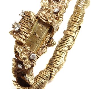 A ladies' 18ct gold diamond set Omega mechanical cocktail bracelet watch, c.1970,