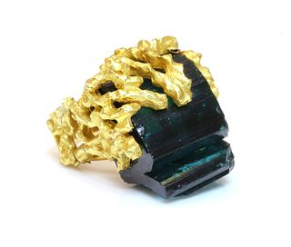 A gold single stone tourmaline ring, c.1970,