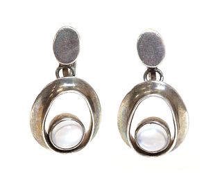 A pair of sterling silver moonstone earrings, by Antonio Pineda,