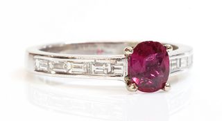 A white gold single stone ruby ring,