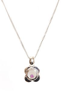 An 18ct white gold single stone pink sapphire pendant,